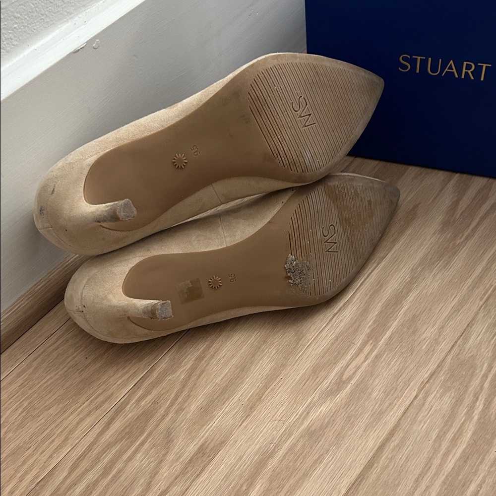 Stuart Weitzman Nude Dancer 75 Suede Heels - Picture 6 of 8